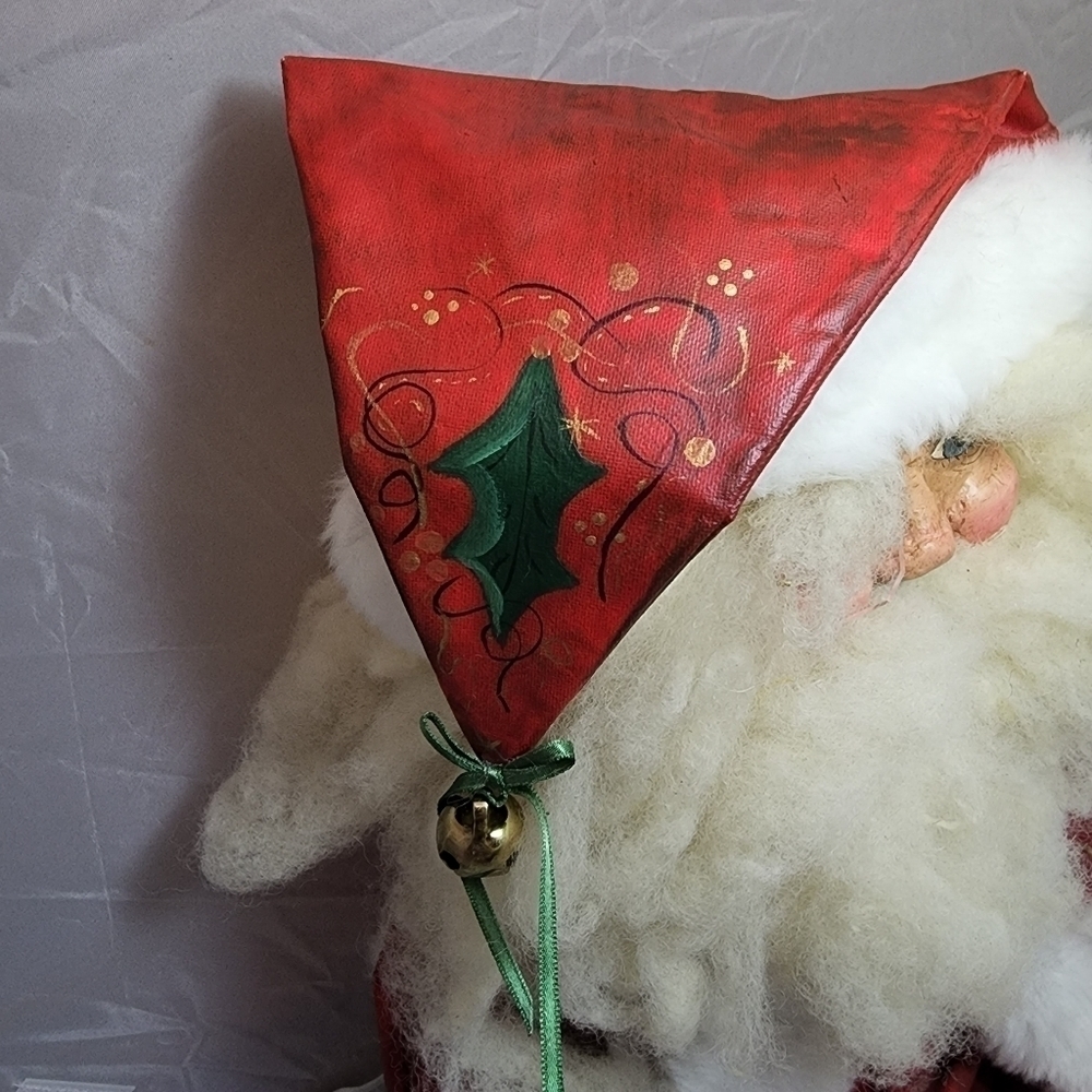 Vintage Shelf Sitter Santa Wood Carved Face Canvas Clothing Hand Painted Xmas - Picture 7 of 13
